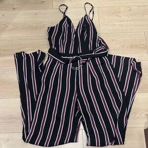Fashion Nova Black and White Striped Jumpsuit